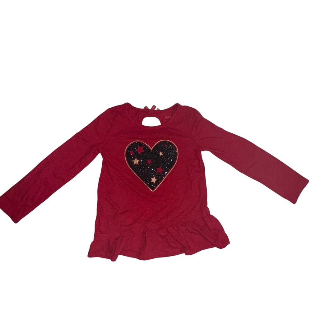 Cat & Jack Girls XS (4/5) Top Holiday Heart Glitter Casual Party